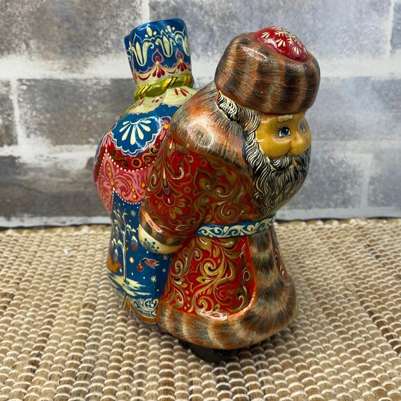 Vtg Wooden Solid Russian Hand Carved Ded Moroz Santa Claus 7" folklore figurine - Picture 5 of 16